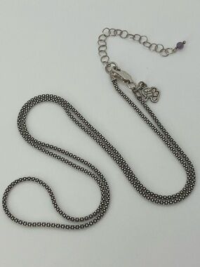 Vtg 925 Sterling Silver Popcorn Link Amethyst Accented Chain Necklace